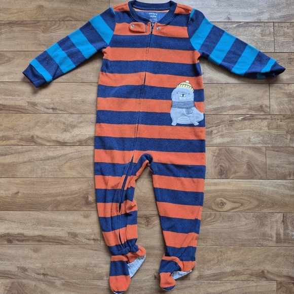 3/$15 Carter’s Boys’ Orange & Navy Striped Fleece Sleeper – Size 2T - Picture 1 of 4